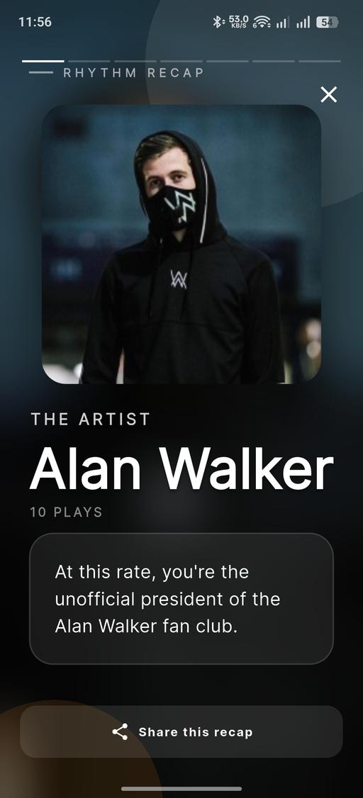Rhythm App Top Artist Recap